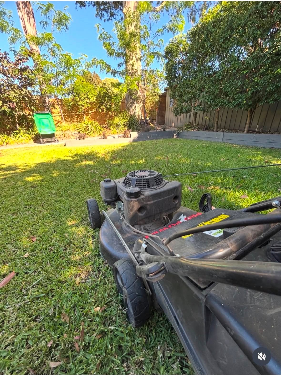 Lawn mowing in progress