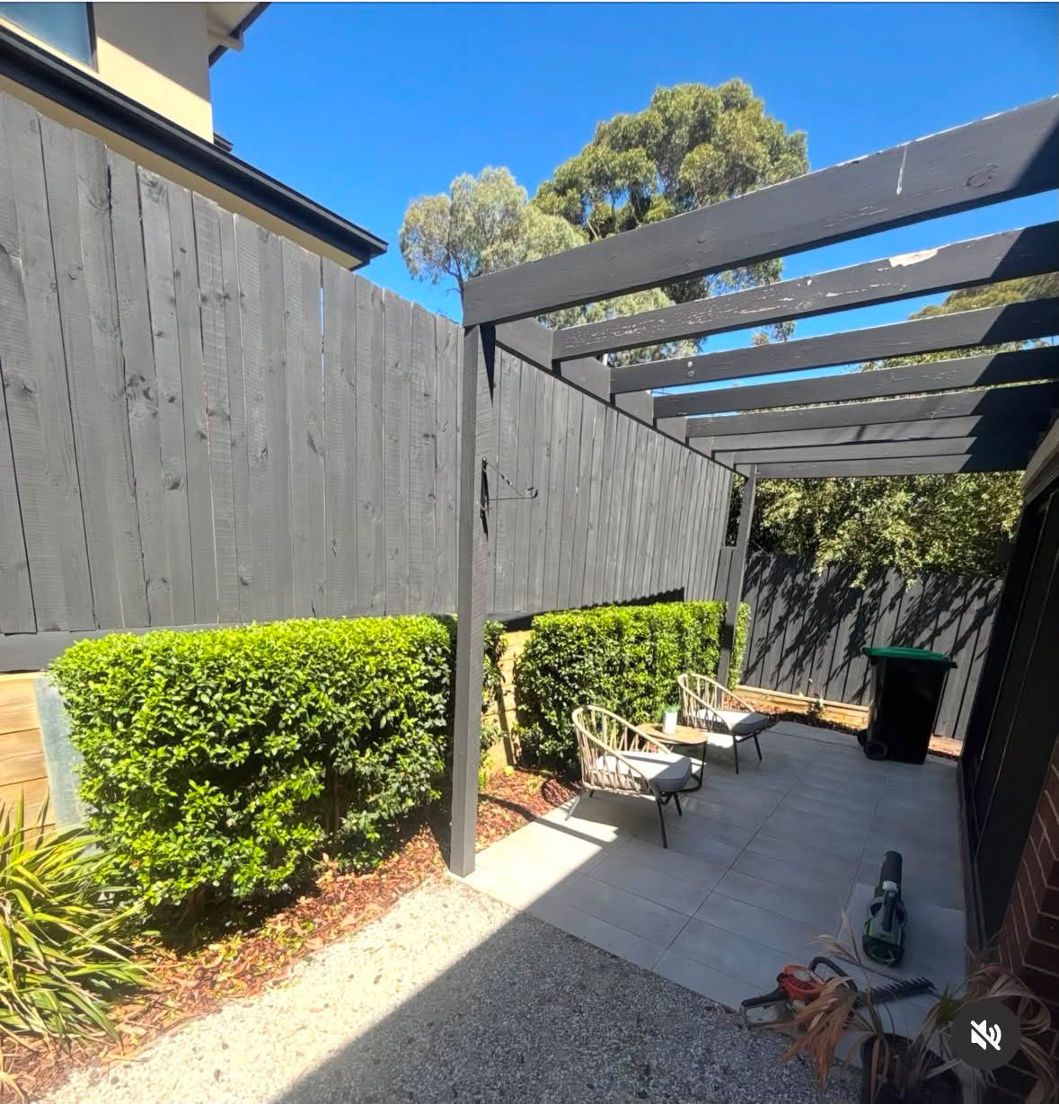 Finished hedges and patio